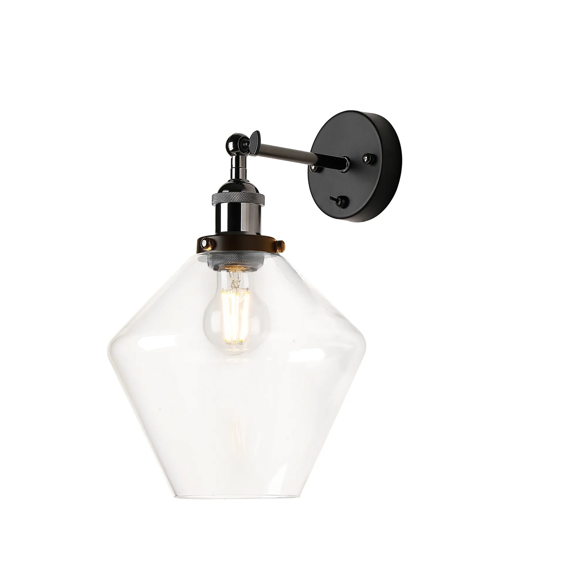 DK1149  Cawdor Wall Light, 1 Light E27, Black Chrome/Black/Clear Diamond Glass